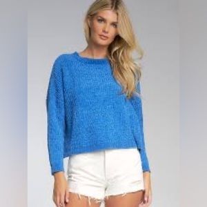 ELAN CROPPED KNIT SWEATER BLUE SIZE MEDIUM NWT